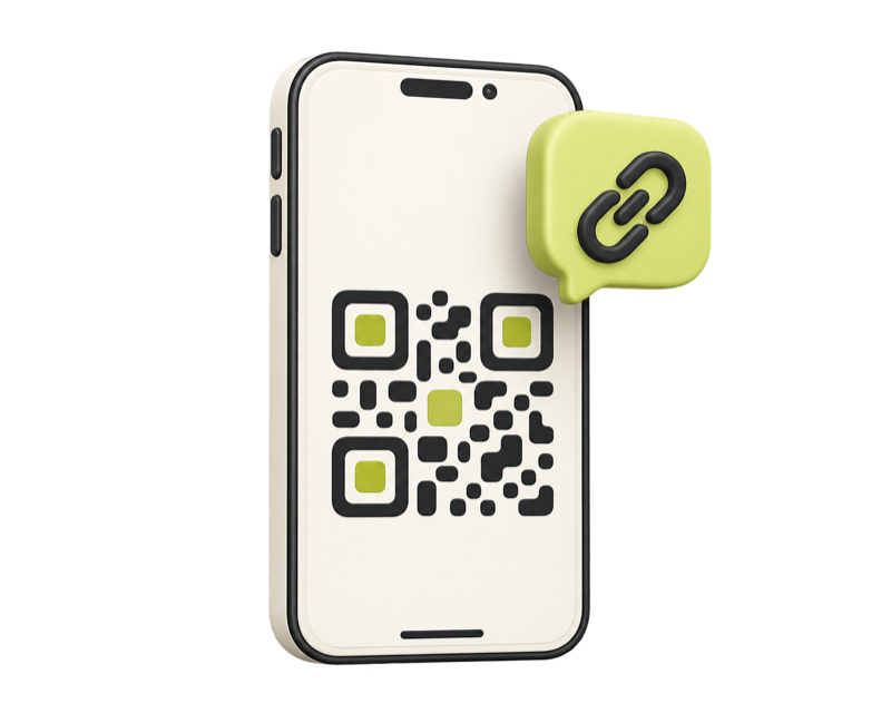 Illustration d’un lien de paiement et d’un QR code partagés par message